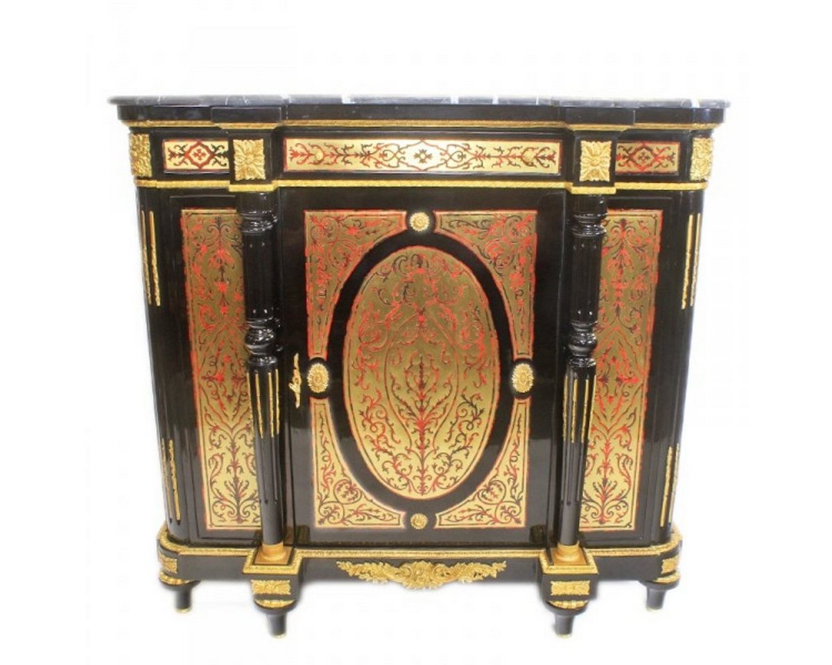 Casa Padrino Kommode Casa Padrino Barock Boulle Kommode Schwarz / Gold / Rot mit Marmorplatte 130 cm - Möbel Schrank Sideboard von Casa Padrino