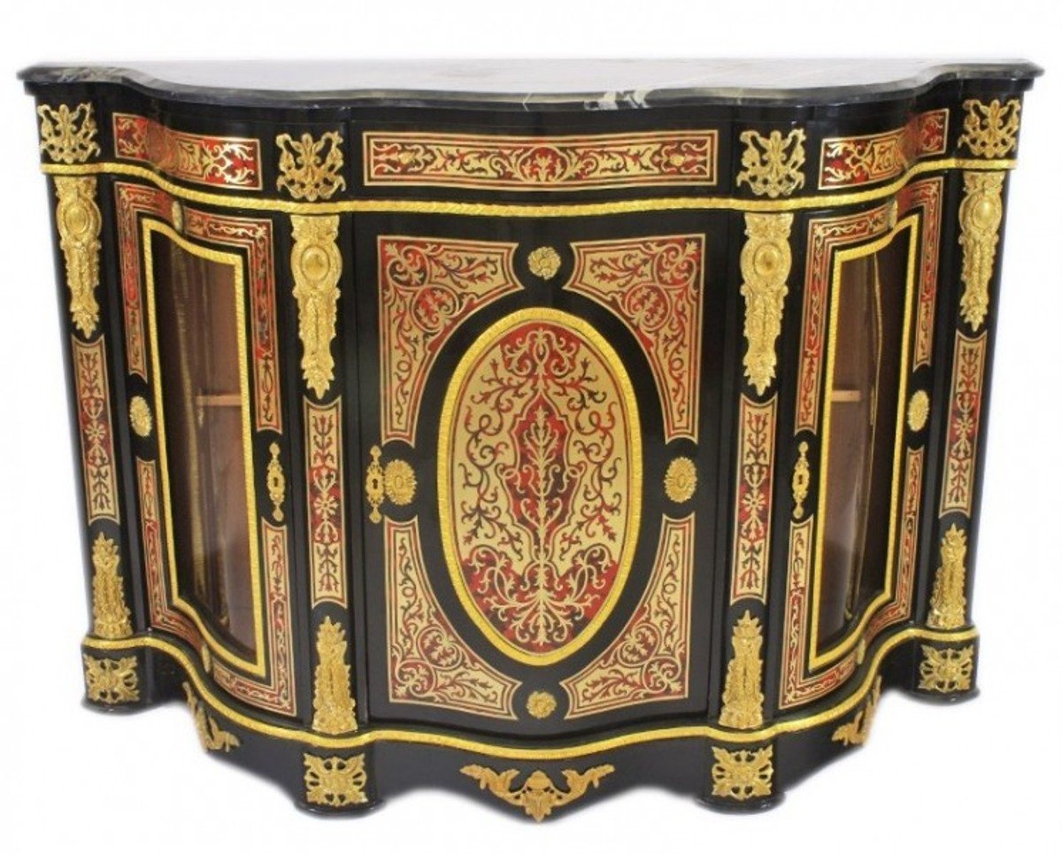 Casa Padrino Kommode Casa Padrino Barock Boulle Kommode Schwarz / Gold / Rot mit Marmorplatte 161 cm - Möbel Schrank Sideboard von Casa Padrino