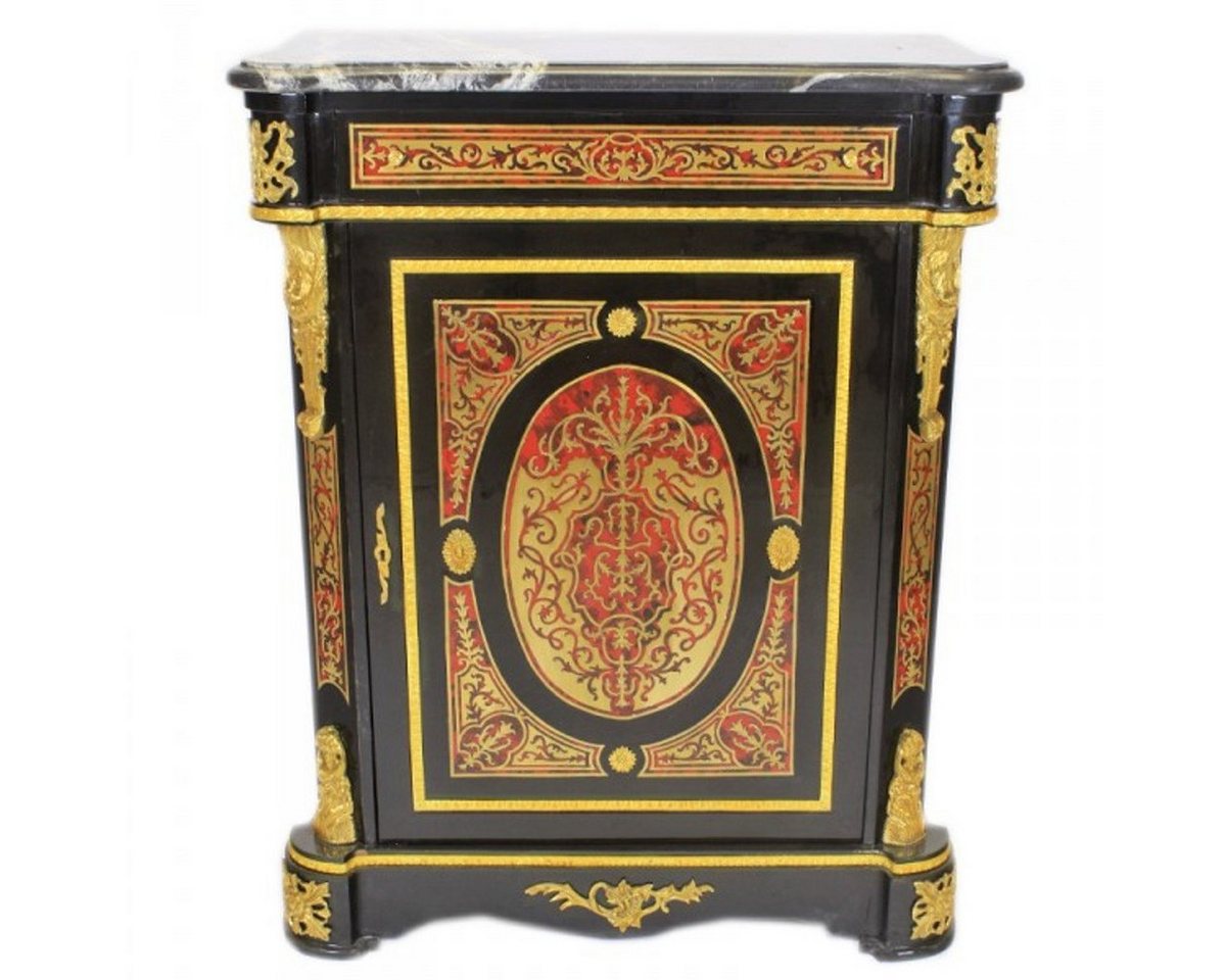 Casa Padrino Kommode Casa Padrino Barock Boulle Kommode Schwarz / Gold / Rot mit Marmorplatte 95 x H105 cm - Möbel Schrank Sideboard von Casa Padrino