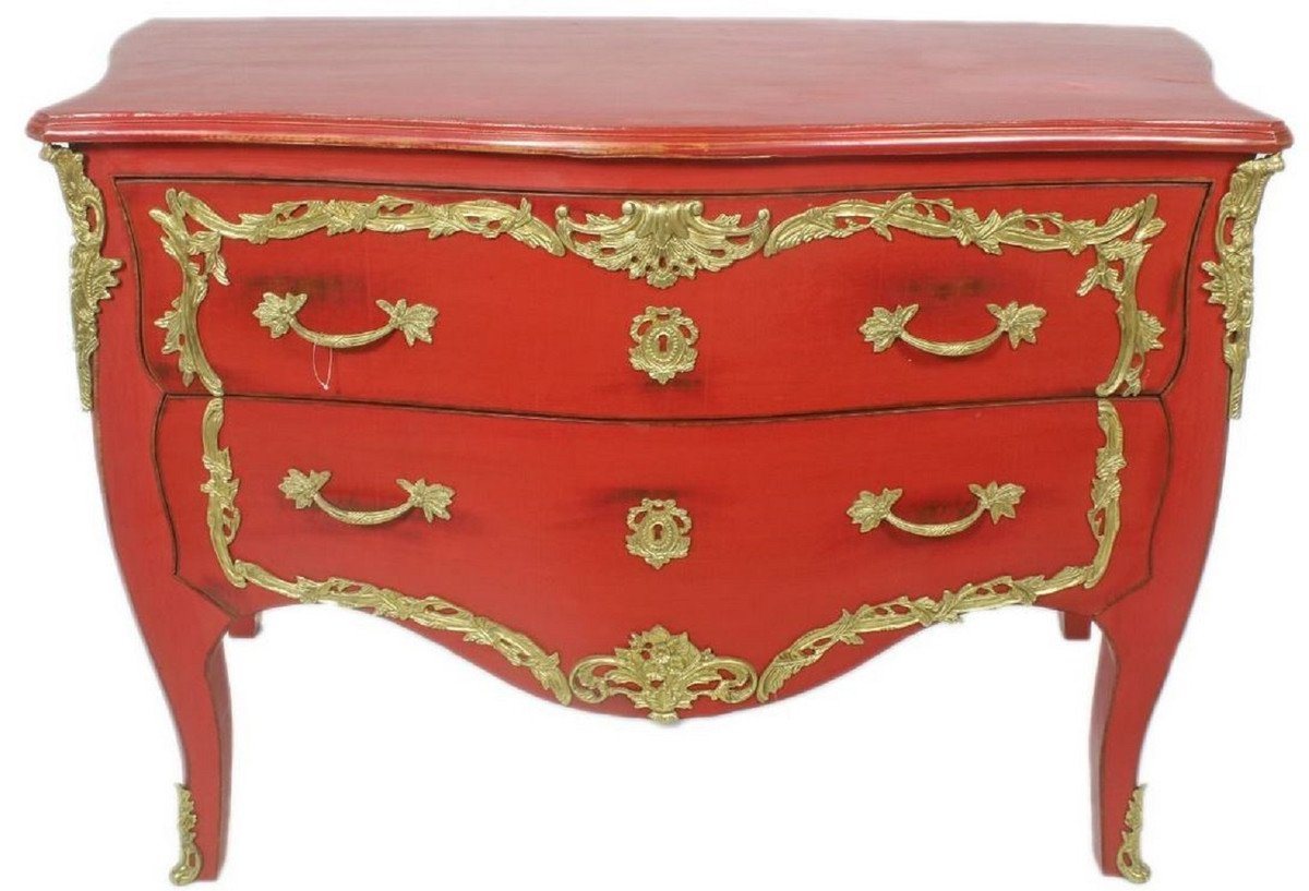 Casa Padrino Kommode Casa Padrino Barock Kommode Antik Rot / Gold 130 x 65 x H. 90 cm - Handgefertigte Massivholz Antik Stil Kommode mit 2 Schubladen - Barock Möbel von Casa Padrino