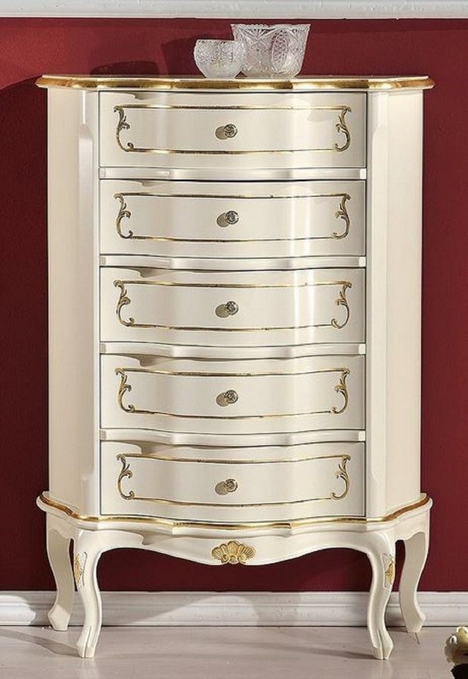 Casa Padrino Kommode Casa Padrino Luxus Barock Kommode Creme / Gold - Handgefertigte Barockstil Massivholz Kommode mit 5 Schubladen - Handgefertigte italienische Barock Möbel - Luxus Qualität - Made in Italy von Casa Padrino