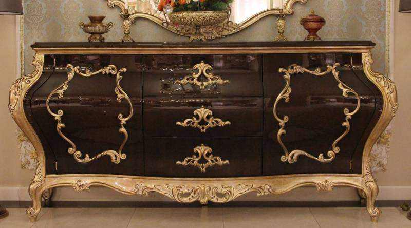 Casa Padrino Kommode Casa Padrino Luxus Barock Kommode Dunkelbraun / Gold 243 x 60 x H. 115 cm - Prunkvoller Massivholz Schrank mit 2 Türen und 3 Schubladen - Edle Barock Möbel von Casa Padrino