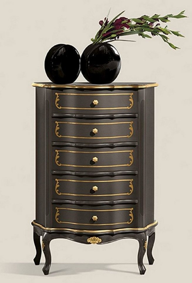 Casa Padrino Kommode Casa Padrino Luxus Barock Kommode Schwarz / Gold - Edler Massivholz Schrank mit 5 Schubladen - Barock Möbel - Luxus Qualität - Made in Italy von Casa Padrino