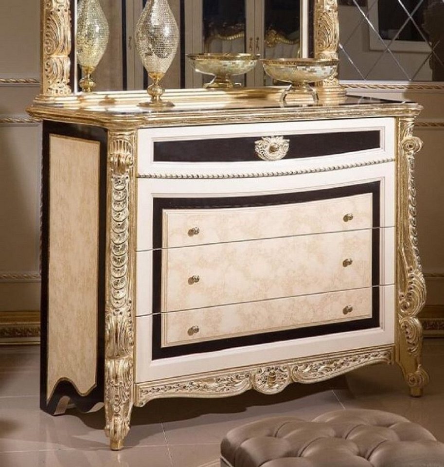 Casa Padrino Kommode Casa Padrino Luxus Barock Kommode Weiß / Beige / Schwarz / Gold - Handgefertigte Barock Kommode mit 4 Schubladen - Luxus Schlafzimmer Möbel im Barockstil - Barock Schlafzimmer Möbel von Casa Padrino