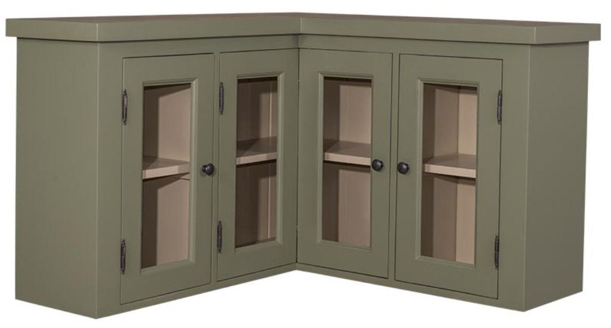 Casa Padrino Küchenbuffet Landhausstil Küchen Eckoberschrank Grün / Beige 98 x 98 x H. 65 cm - Landhausstil Hängeschrank mit 3 Glastüren von Casa Padrino