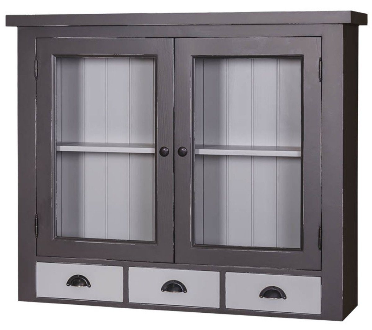 Casa Padrino Küchenbuffet Landhausstil Küchenhängeschrank Antik Grau / Hellgrau 192 x 31 x H. 65 cm - Landhausstil Küchenschrank mit 2 Glastüren und 3 Schubladen von Casa Padrino