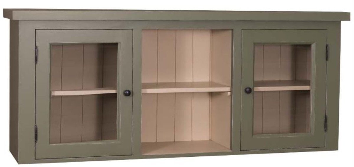 Casa Padrino Küchenbuffet Landhausstil Küchenhängeschrank Grün / Beige 156 x 31 x H. 65 cm - Landhausstil Küchenschrank mit 2 Glastüren von Casa Padrino