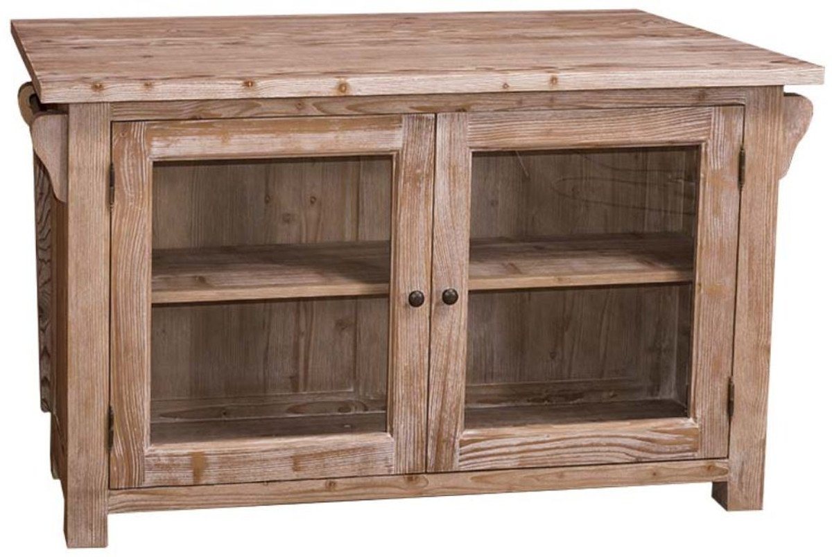 Casa Padrino Küchenbuffet Landhausstil Kücheninsel Naturfarben 135 x 85 x H. 80 cm - Landhausstil Küchenschrank mit 2 Glastüren von Casa Padrino