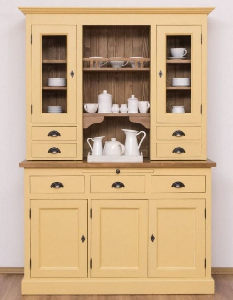 Casa Padrino Küchenbuffet Landhausstil Küchenschrank Gelb / Braun 137 x 50 x H. 197 cm - 2 Teiliger Küchenschrank mit 5 Türen und 7 Schubladen - Landhausstil Küchenmöbel von Casa Padrino