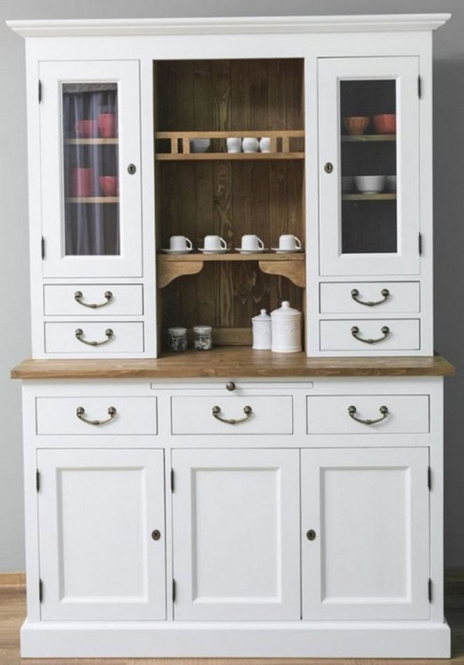 Casa Padrino Küchenbuffet Landhausstil Küchenschrank Weiß / Braun 137 x 50 x H. 197 cm - 2 Teiliger Küchenschrank mit 5 Türen und 7 Schubladen - Landhausstil Küchenmöbel von Casa Padrino