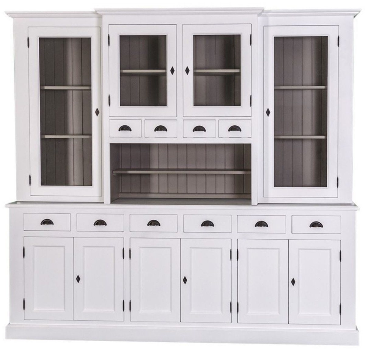 Casa Padrino Küchenbuffet Landhausstil Küchenschrank Weiß / Grau 244 x 45 x H. 225 cm - 2 Teiliger Küchenschrank mit 10 Türen und 10 Schubladen von Casa Padrino