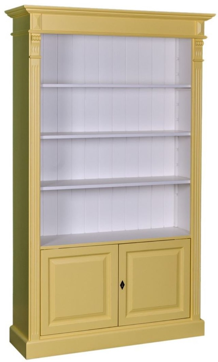 Casa Padrino Landhausstil BÃ¼cherschrank Gelb / WeiÃ 119 x 39 x H. 197 cm - Wohnzimmerschrank im Landhausstil von Casa Padrino