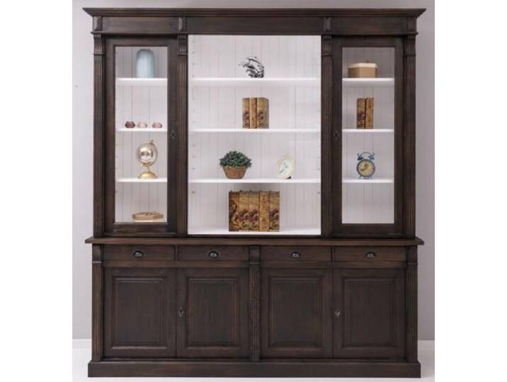 Casa Padrino Landhausstil Esszimmerschrank Dunkelbraun / Weiß 223 x 51 x H. 240 cm - Massivholz Schrank - Küchenschrank - Landhausstil Esszimmer Möbel von Casa Padrino