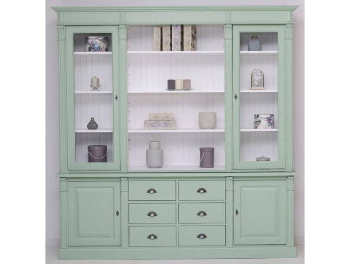 Casa Padrino Landhausstil Esszimmerschrank Hellgrün / Weiß 223 x 51 x H. 228 cm - Massivholz Schrank - Küchenschrank - Landhausstil Esszimmer Möbel von Casa Padrino