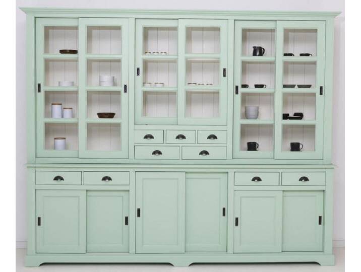 Casa Padrino Landhausstil Esszimmerschrank Mintgrün / Weiß 280 x 55 x H. 225 cm - Massivholz Küchenschrank - Esszimmer Möbel im Landhausstil - Landhausstil Esszimmer Einrichtung von Casa Padrino