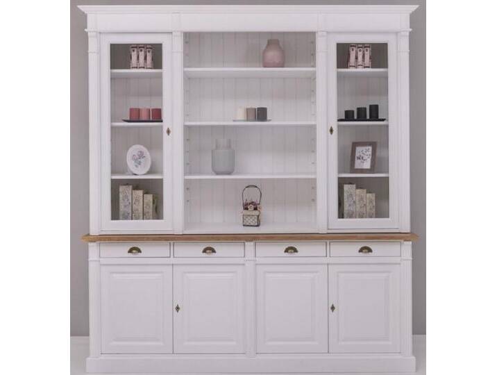 Casa Padrino Landhausstil Esszimmerschrank Weiß / Braun 223 x 51 x H. 240 cm - Massivholz Schrank - Küchenschrank - Landhausstil Esszimmer Möbel von Casa Padrino