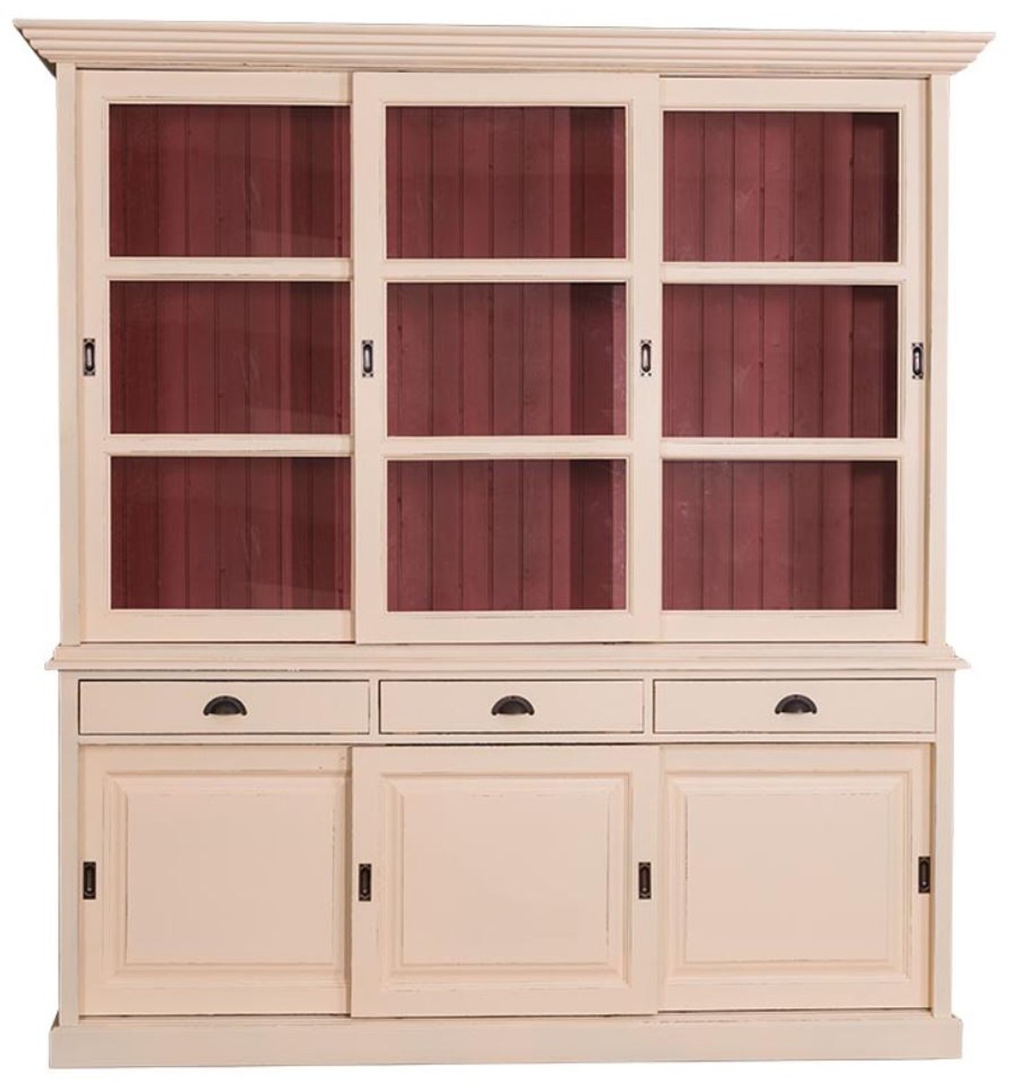 Casa Padrino Landhausstil KÃ¼chenschrank Antik Cremefarben / Rot 206 x 53 x H. 219 cm - 2 Teiliger KÃ¼chenschrank mit 6 SchiebetÃ¼ren und 3 Schubladen von Casa Padrino