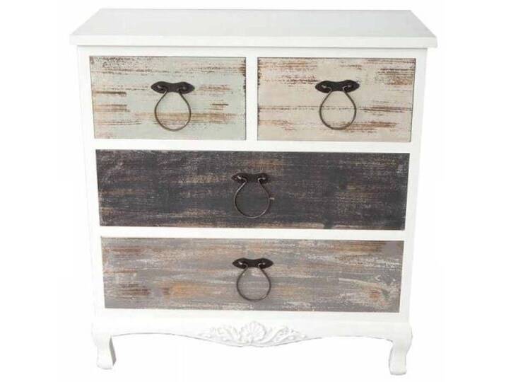 Casa Padrino Landhausstil Kommode Antik Weiß / Mehrfarbig 84 x 40 x H. 80 cm - Kommode mit 4 Schubladen im Shabby Chic Look von Casa Padrino