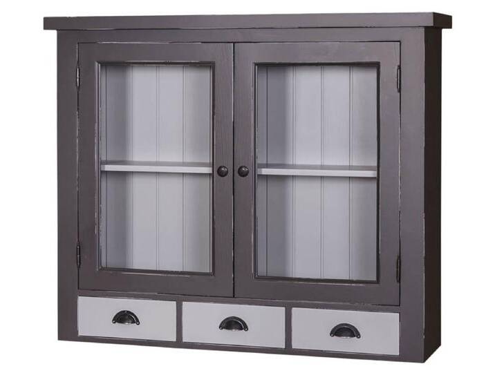 Casa Padrino Landhausstil Küchenhängeschrank Antik Grau / Hellgrau 192 x 31 x H. 65 cm - Landhausstil Küchenschrank mit 2 Glastüren und 3 Schubladen von Casa Padrino