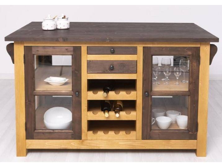 Casa Padrino Landhausstil Kücheninsel Braun / Naturfarben 150 x 90 x H. 90 cm - Massivholz Küchenschrank - Landhausstil Massivholz Küchen Möbel - Massivholz Esszimmer Möbel im Landhausstil von Casa Padrino
