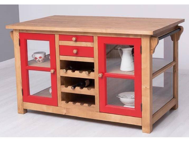 Casa Padrino Landhausstil Kücheninsel Naturfarben / Rot 150 x 90 x H. 90 cm - Massivholz Küchenschrank - Landhausstil Massivholz Küchen Möbel - Massivholz Esszimmer Möbel im Landhausstil von Casa Padrino