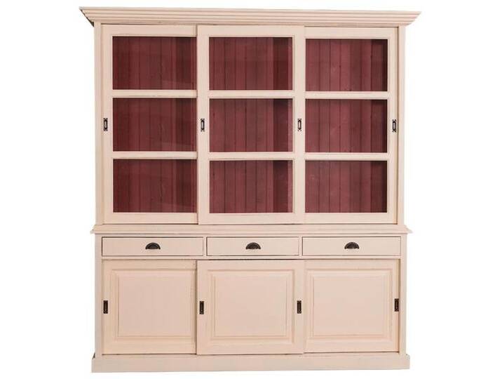 Casa Padrino Landhausstil Küchenschrank Antik Cremefarben / Rot 206 x 53 x H. 219 cm - 2 Teiliger Küchenschrank mit 6 Schiebetüren und 3 Schubladen von Casa Padrino