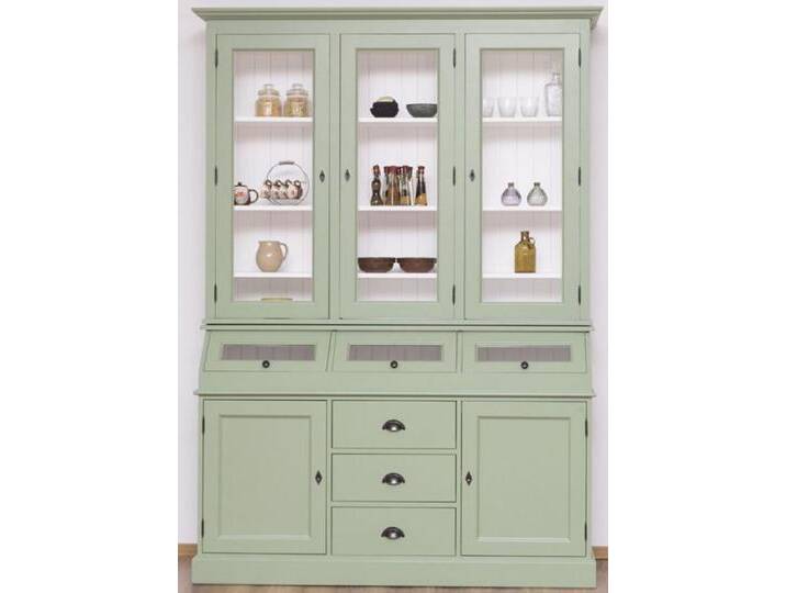 Casa Padrino Landhausstil Küchenschrank Hellgrün / Weiß 164 x 50 x H. 226 cm - 2-teiliger Massivholz Esszimmer Schrank - Landhausstil Esszimmer Möbel von Casa Padrino
