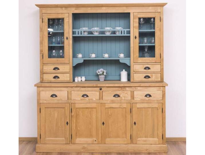 Casa Padrino Landhausstil Küchenschrank Naturfarben / Hellblau 180 x 50 x H. 197 cm - Massivholz Esszimmerschrank - Esszimmermöbel im Landhausstil von Casa Padrino