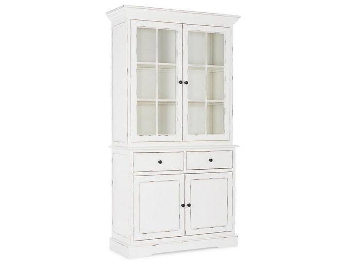 Casa Padrino Landhausstil Schrank Antik Weiß 111,4 x 42,5 x H. 203 cm - Landhausstil Esszimmerschrank mit 4 Türen und 2 Schubladen - Landhausstil Vitrine - Landhausstil Esszimmer Möbel von Casa Padrino