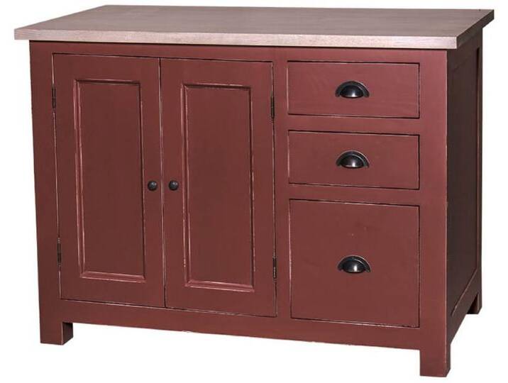 Casa Padrino Landhausstil Shabby Chic Küchenschrank Antik Bordeauxrot / Naturfarben 120 x 65 x H. 90 cm - Küchen Unterschrank mit 2 Türen und 3 Schubladen von Casa Padrino