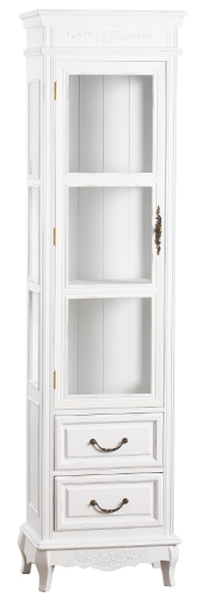 Casa Padrino Landhausstil Vitrine Antik WeiÃ 45 x 30 x H. 170 cm - Handgefertigte Shabby Chic Vitrine mit TÃ¼r und 2 Schubladen von Casa Padrino