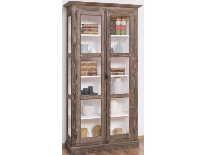 Casa Padrino Landhausstil Vitrine Braun / Weiß 109 x 40 x H. 210 cm - Massivholz Schrank mit 2 Glastüren - Vitrinenschrank - Landhausstil Möbel von Casa Padrino