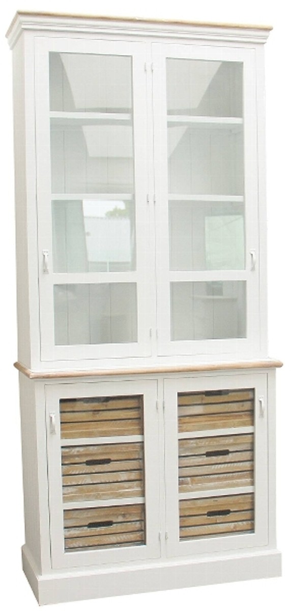 Casa Padrino Landhausstil Vitrinenschrank Antik Weià / Naturfarben 93 x 40 x H. 200 cm - Landhausstil Kollektion Casa Padrino Landhausstil Vitrinenschrank Antik Weià / Naturfarben 93 x 40 x H. 200 cm - Landhausstil Kollektion von Casa Padrino