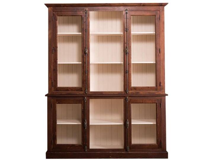 Casa Padrino Landhausstil Wohnzimmerschrank Dunkelbraun / Creme 184 x 48 x H. 228 cm - Massivholz Vitrinenschrank mit 4 Glastüren von Casa Padrino
