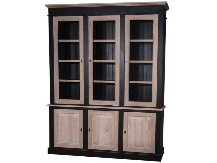 Casa Padrino Landhausstil Wohnzimmerschrank Schwarz / Naturfarben 182 x 48 x H. 228 cm - Wohnzimmermöbel im Landhausstil von Casa Padrino