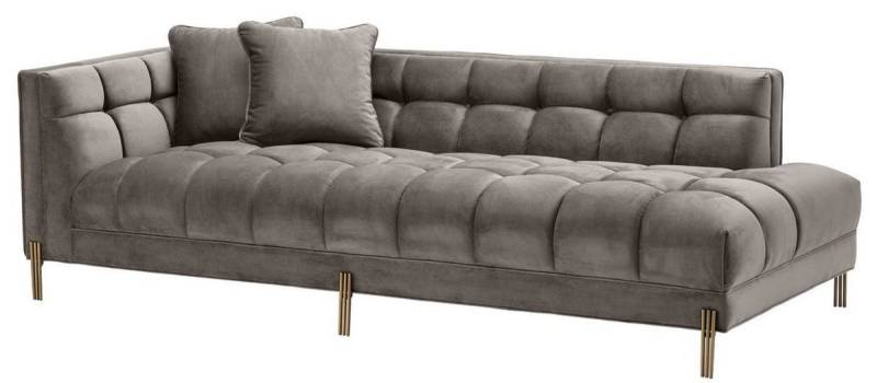 Casa Padrino Loungesofa Luxus Lounge Sofa Grau - Greige / Messingfarben 223 x 95 x H. 68 cm - Linksseitiges Wohnzimmer Sofa mit edlem Samtsoff und 2 Kissen von Casa Padrino