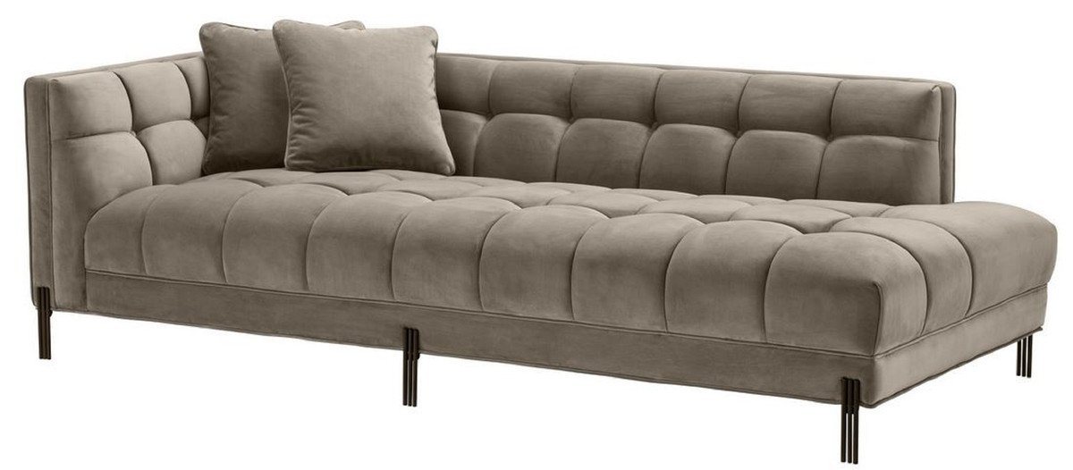 Casa Padrino Loungesofa Luxus Lounge Sofa Greige / Schwarz 223 x 95 x H. 68 cm - Linksseitiges Wohnzimmer Sofa mit edlem Samtsoff und 2 Kissen von Casa Padrino