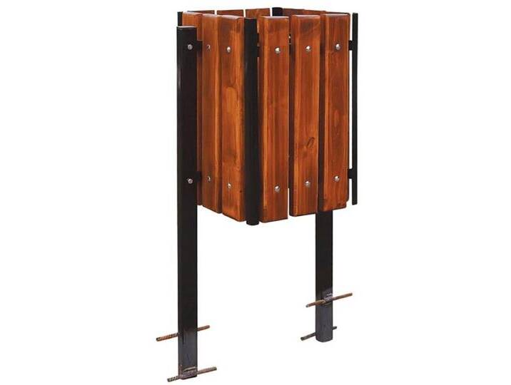 Casa Padrino Luxus Abfallbehälter Dunkelbraun / Schwarz 38 x 38 x H. 100 cm - Massivholz Abfallbehälter mit Stahl Beinen - Garten Mülleimer - Terrassen Mülleimer - Gastronomie Abfallbehälter von Casa Padrino