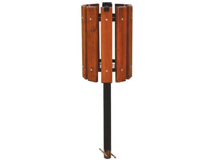 Casa Padrino Luxus Abfallbehälter Dunkelbraun / Schwarz Ø 38 x H. 155 cm - Massivholz Abfallbehälter mit Stahl Beinen - Garten Mülleimer - Terrassen Mülleimer - Gastronomie Abfallbehälter von Casa Padrino