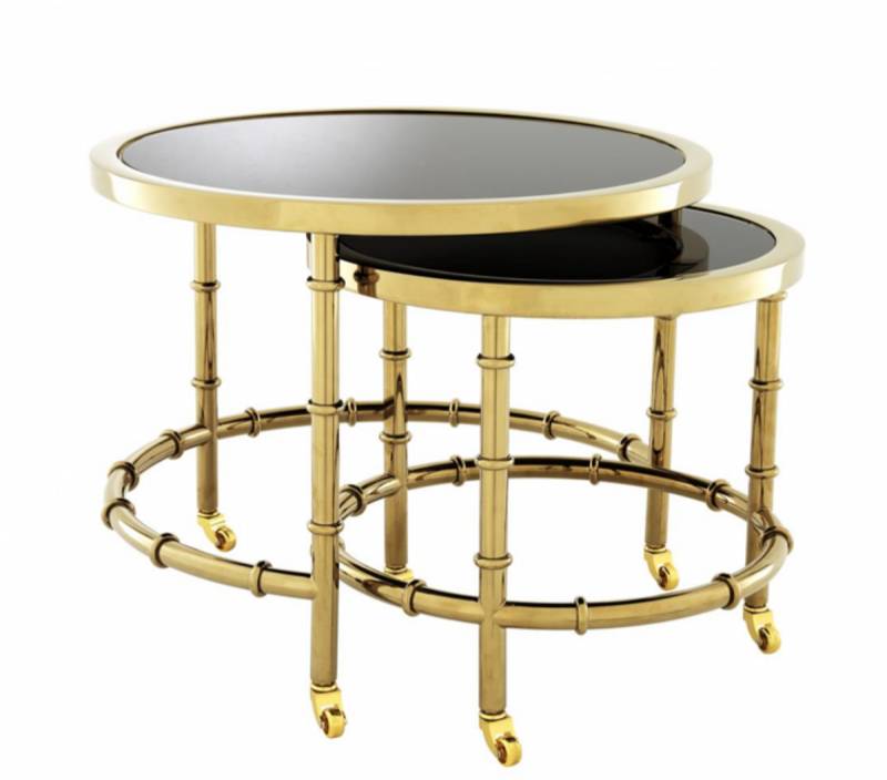 Casa Padrino Luxus Art Deco Designer Beistelltisch 2er Set Gold mit schwarzem Glas - Luxus Hotel Tisch von Casa Padrino