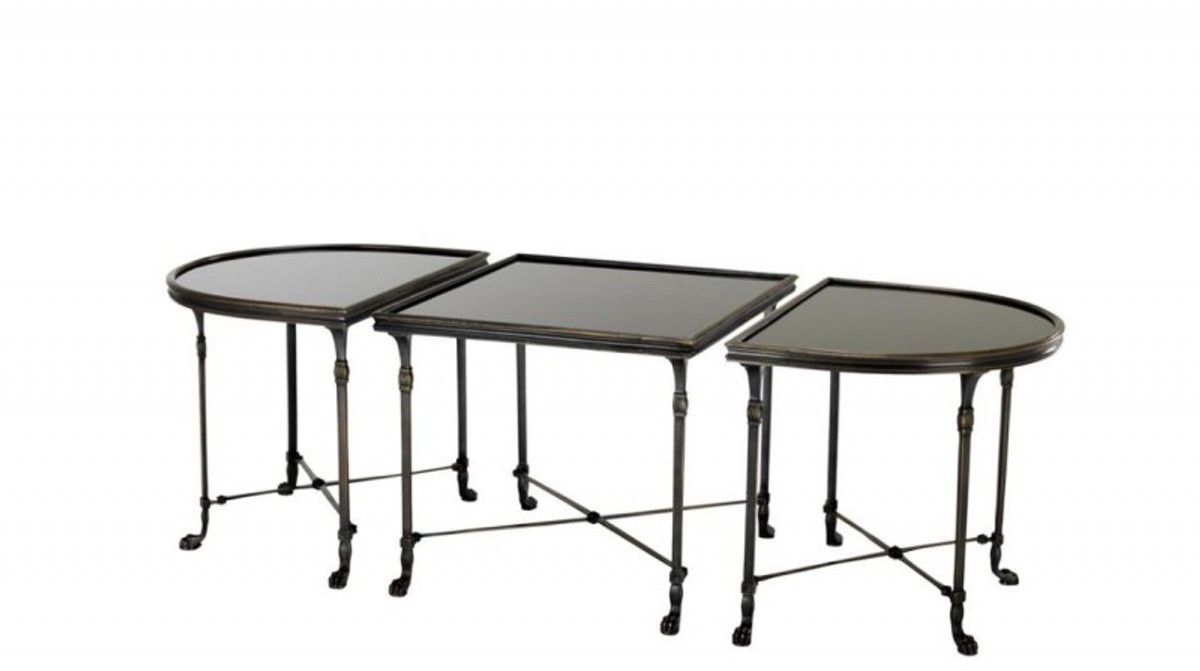 Casa Padrino Luxus Art Deco Designer Beistelltisch 3er Set Anthrazit mit schwarzem Glas - Hotel Tisch MÃ¶bel von Casa Padrino