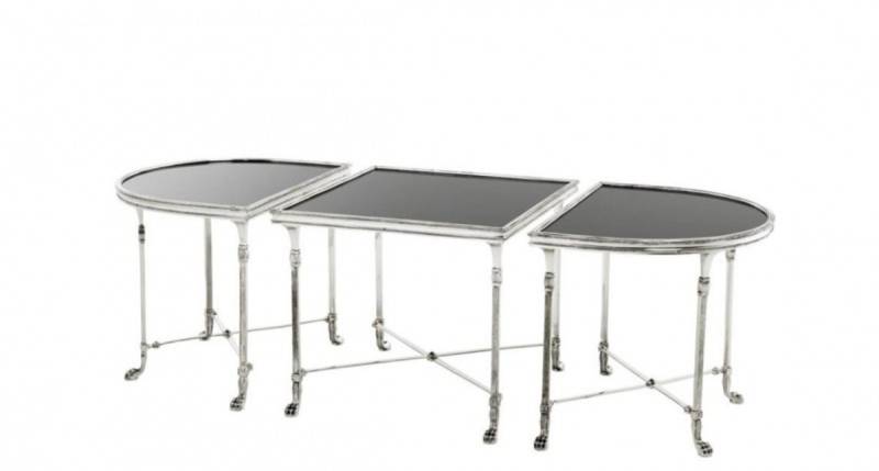 Casa Padrino Luxus Art Deco Designer Beistelltisch 3er Set Antik Silber mit schwarzem Glas - Hotel Tisch Möbel Casa Padrino Luxus Art Deco Designer Beistelltisch 3er Set Antik Silber mit schwarzem Glas - Hotel Tisch Möbel von Casa Padrino