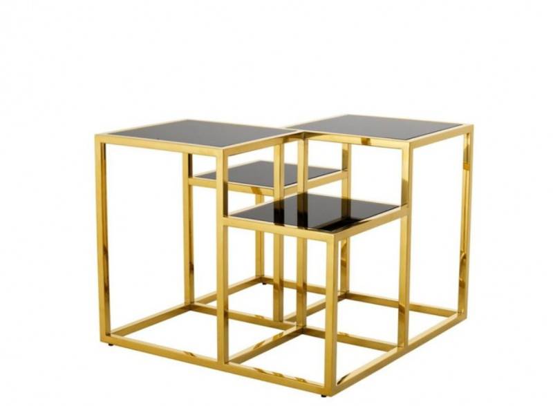 Casa Padrino Luxus Art Deco Designer Beistelltisch Gold mit schwarzem Glas - Luxus Kollektion Casa Padrino Luxus Art Deco Designer Beistelltisch Gold mit schwarzem Glas - Luxus Kollektion von Casa Padrino
