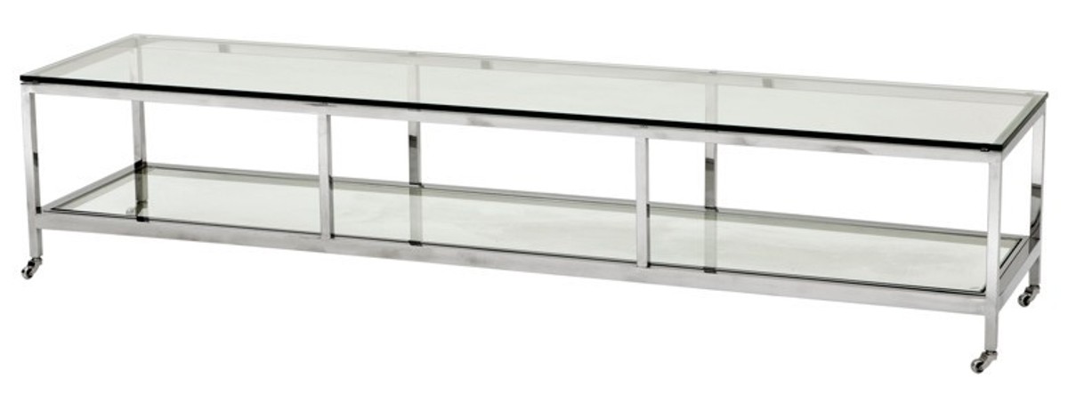 Casa Padrino Luxus Art Deco Designer Couchtisch Edelstahl poliert mit Glas 190 x 45 cm - Luxus Kollektion - Beistelltisch von Casa Padrino