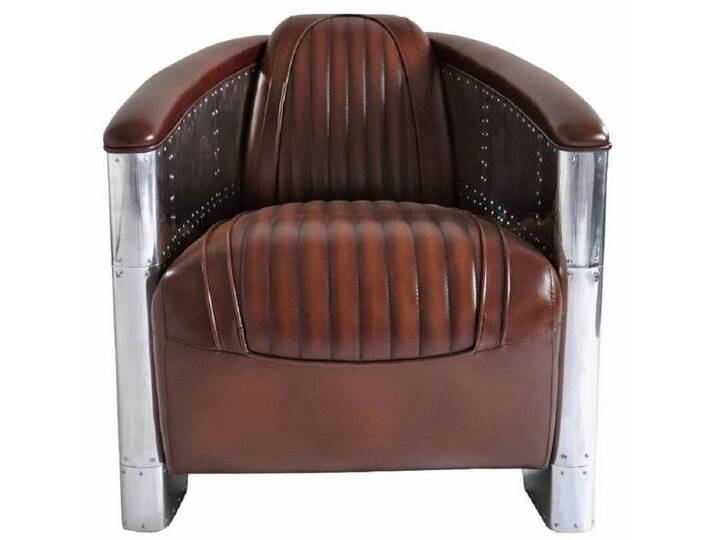 Casa Padrino Luxus Art Deco Echtleder Sessel Dunkelbraun / Silber 90 x 72 x H. 68 cm - Aluminium Sessel mit hochwertigem Leder - Lounge Sessel - Aluminium Flugzeug Flieger Sessel Möbel Casa Padrino Luxus Art Deco Echtleder Sessel Dunkelbraun / Silber 90 x 72 x H. 68 cm - Aluminium Sessel mit hochwertigem Leder - Lounge Sessel - Aluminium Flugzeug Flieger Sessel Möbel von Casa Padrino