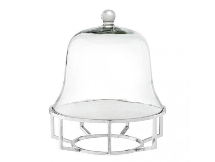 Casa Padrino Luxus Art Deco Kuchenglocke Edelstahl vernickelt mit weißem Marmor und Glasdeckel - Kuchen Ständer von Casa Padrino