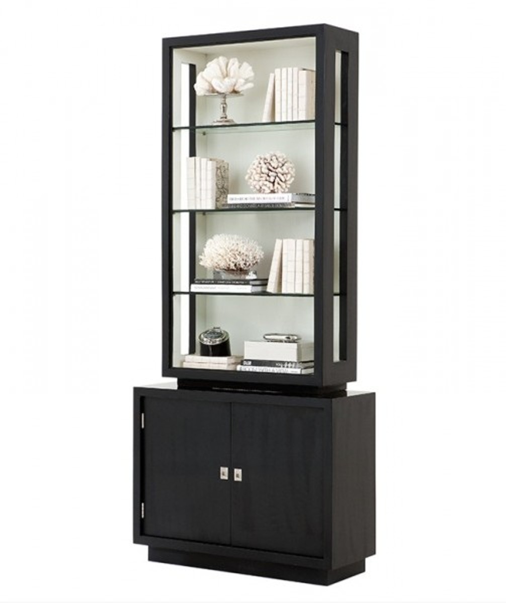 Casa Padrino Luxus BÃ¼cher Schrank Schwarz Massivholz Miami Single Cabinet Wohnzimmer Schrank Barock Jugendstil Rokoko Vitrine Ladeneinrichtung von Casa Padrino