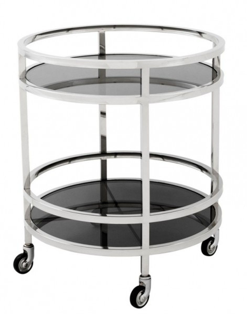 Casa Padrino Luxus Bar Trolley Servierwagen Rund Edelstahl vernickelt / schwarzes Glas - Luxus Hotel & Restaurant Einrichtung Möbel Serviertisch Casa Padrino Luxus Bar Trolley Servierwagen Rund Edelstahl vernickelt / schwarzes Glas - Luxus Hotel & Restaurant Einrichtung Möbel Serviertisch von Casa Padrino