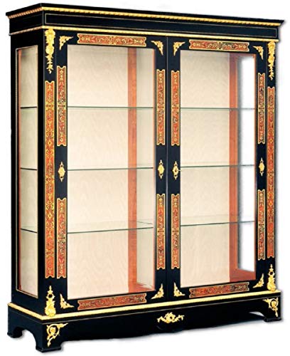 Casa Padrino Luxus Barock Boulle Vitrine Schwarz/Rot/Gold 152 x 45 x H. 172 cm - Handgefertigter Massivholz Vitrinenschrank mit 2 Türen - Edle Barock Möbel von Casa Padrino