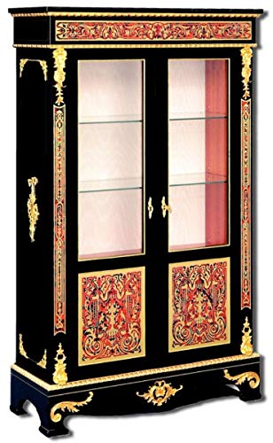 Casa Padrino Luxus Barock Boulle Vitrine Schwarz/Rot/Gold 93 x 35 x H. 152 cm - Handgefertigter Massivholz Vitrinenschrank mit 2 Türen - Edle Barock Möbel von Casa Padrino